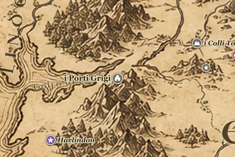 i Porti Grigi sulla mappa della Terra di Mezzo