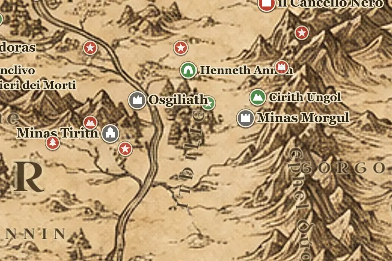 l'Ithilien sulla mappa della Terra di Mezzo
