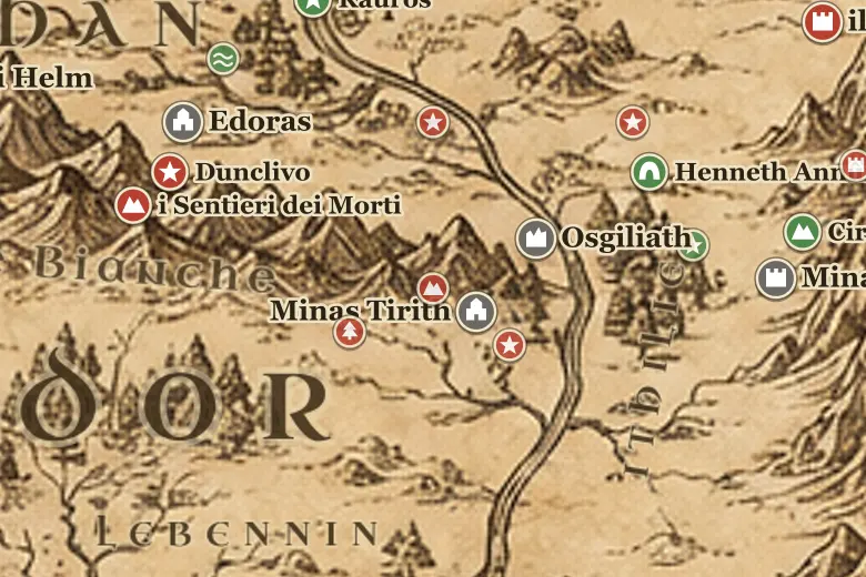 il Monte Mindolluin sulla mappa della Terra di Mezzo