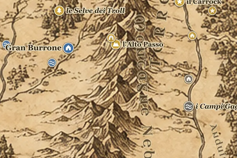 le Montagne Nebbiose sulla mappa della Terra di Mezzo