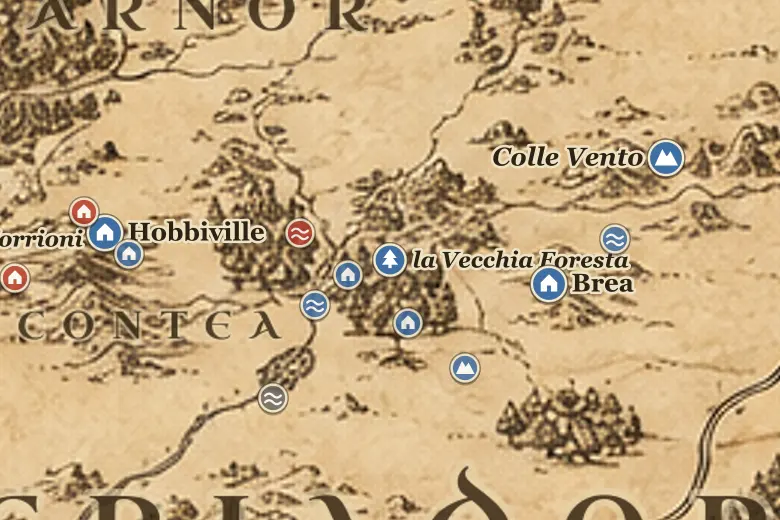 la Vecchia Foresta sulla mappa della Terra di Mezzo