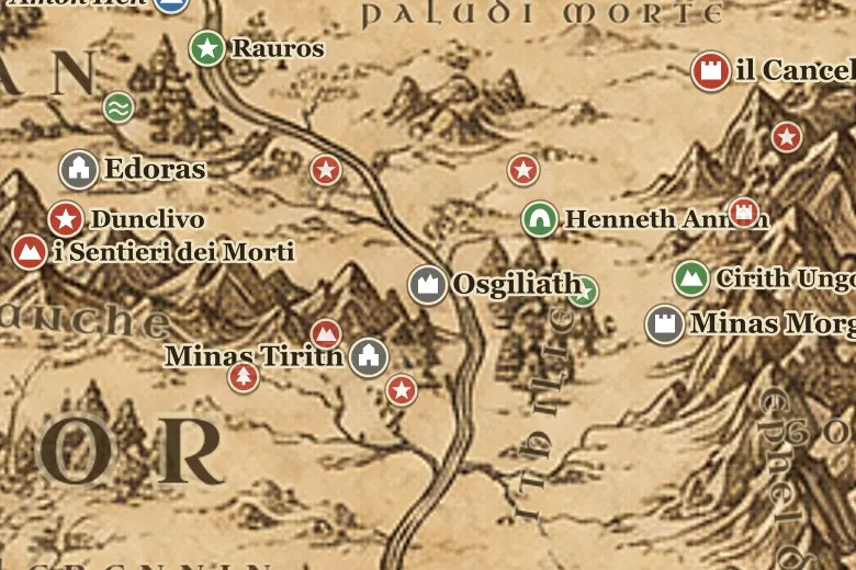Osgiliath sulla mappa della Terra di Mezzo