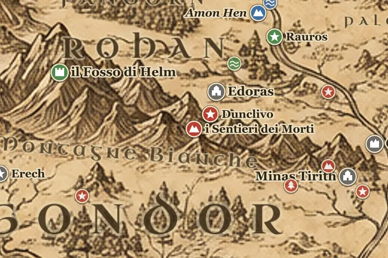 i Sentieri dei Morti sulla mappa della Terra di Mezzo
