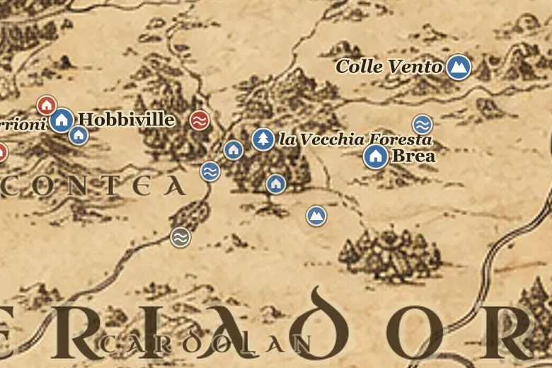 la Casa di Tom Bombadil sulla mappa della Terra di Mezzo