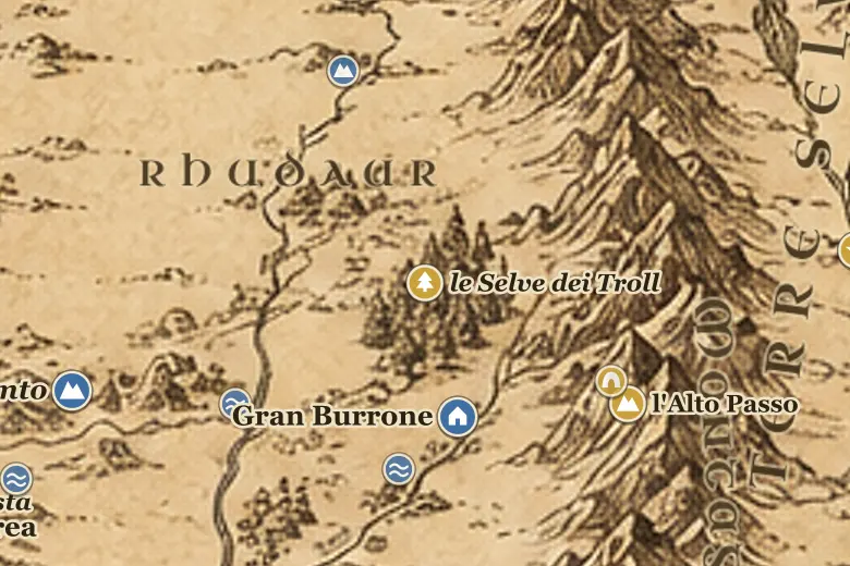 le Selve dei Troll sulla mappa della Terra di Mezzo