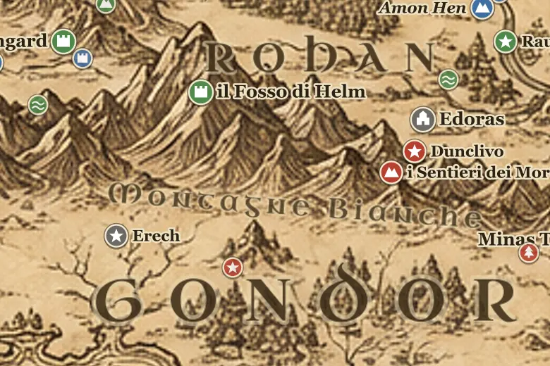 le Montagne Bianche sulla mappa della Terra di Mezzo