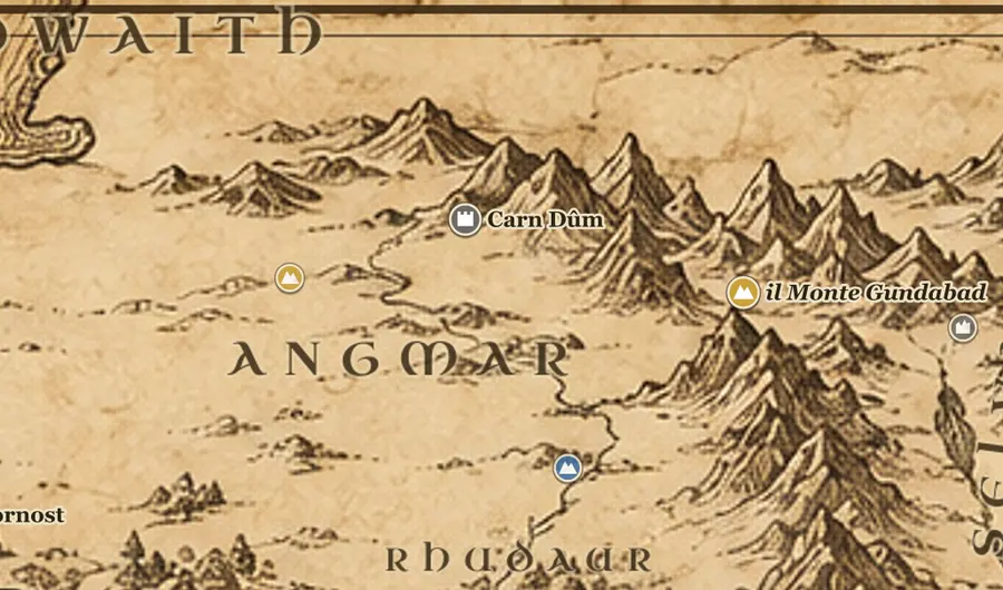 Angmar sulla mappa della Terra di Mezzo