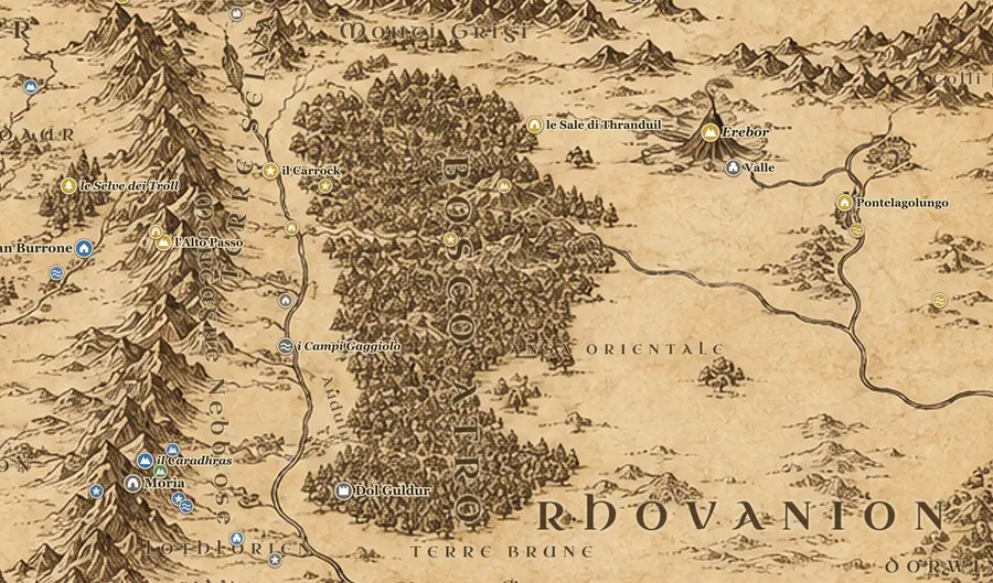 Bosco Atro sulla mappa della Terra di Mezzo