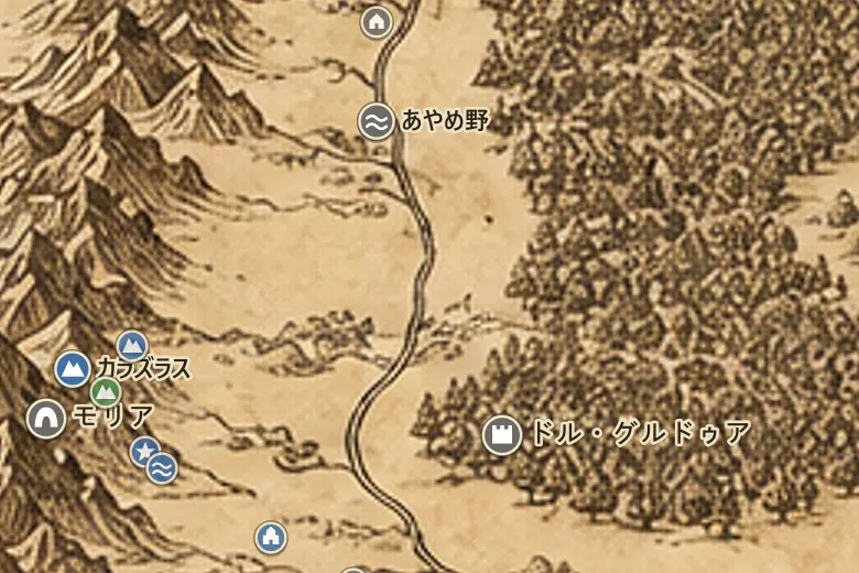 中つ国の地図上のアンドゥイン