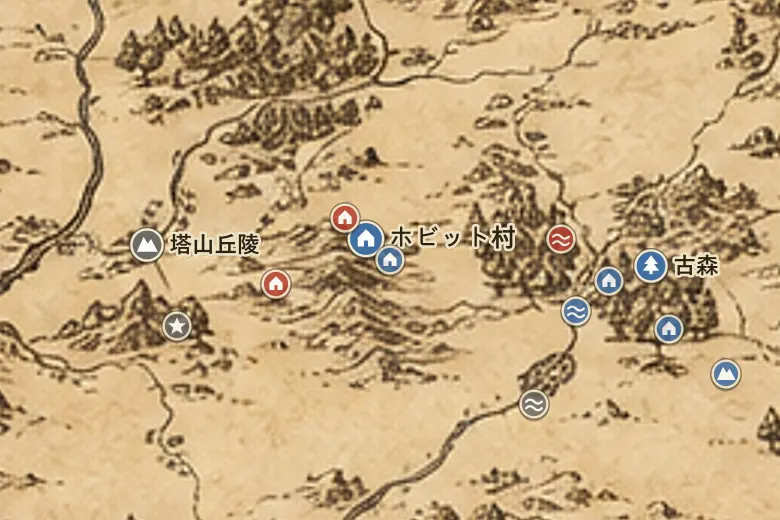 中つ国の地図上の水の辺村