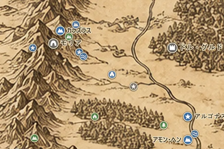 中つ国の地図上のカラス・ガラゾン