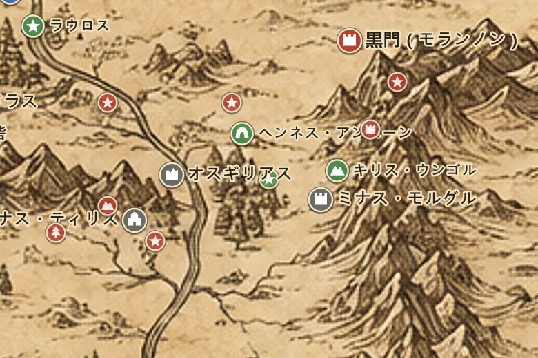 中つ国の地図上の十字路