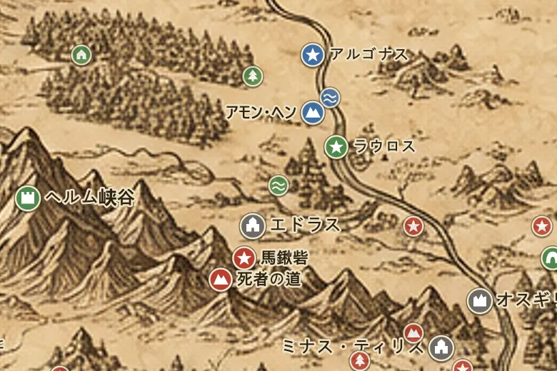 中つ国の地図上のエント川