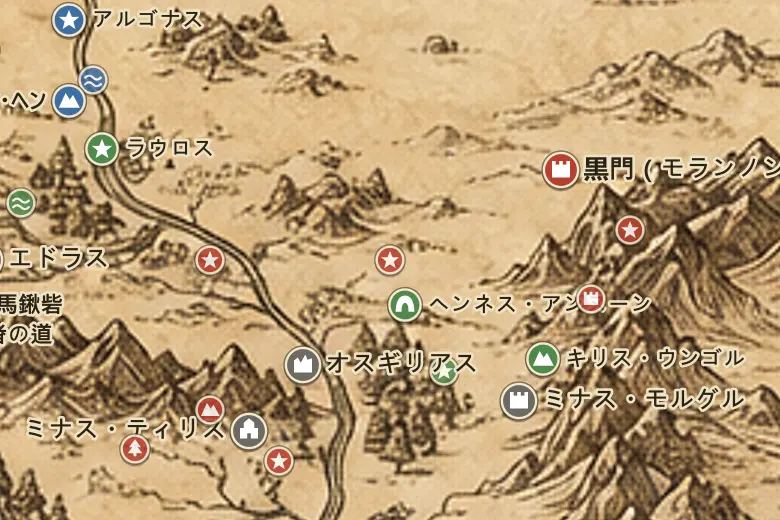 中つ国の地図上のコルマレンの野