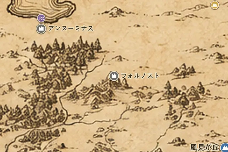 中つ国の地図上のフォルノスト
