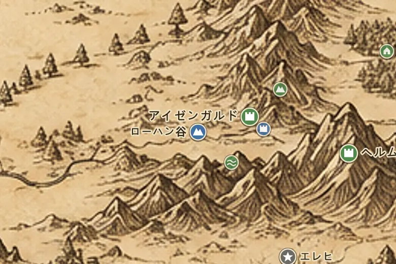 中つ国の地図上のローハン谷