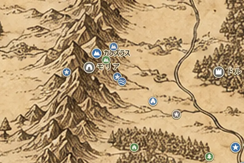 中つ国の地図上の鏡の湖