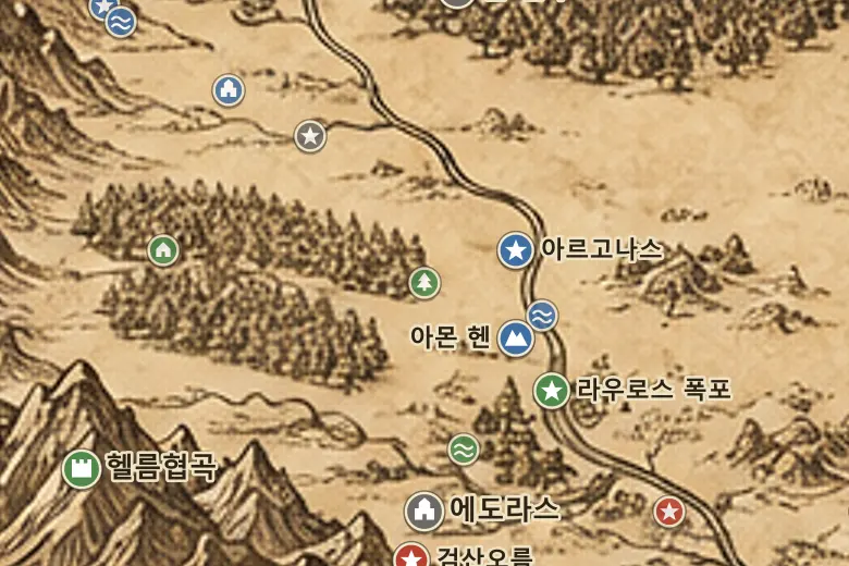 중간계 지도 속 팡고른숲 가장자리