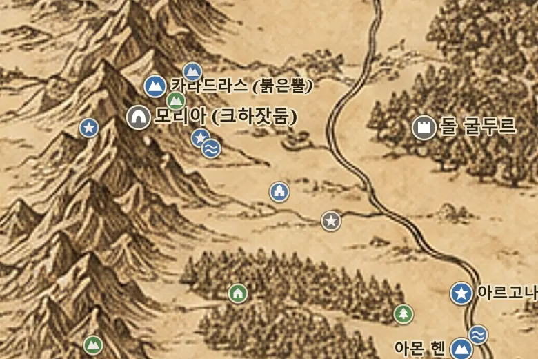중간계 지도 속 로슬로리엔