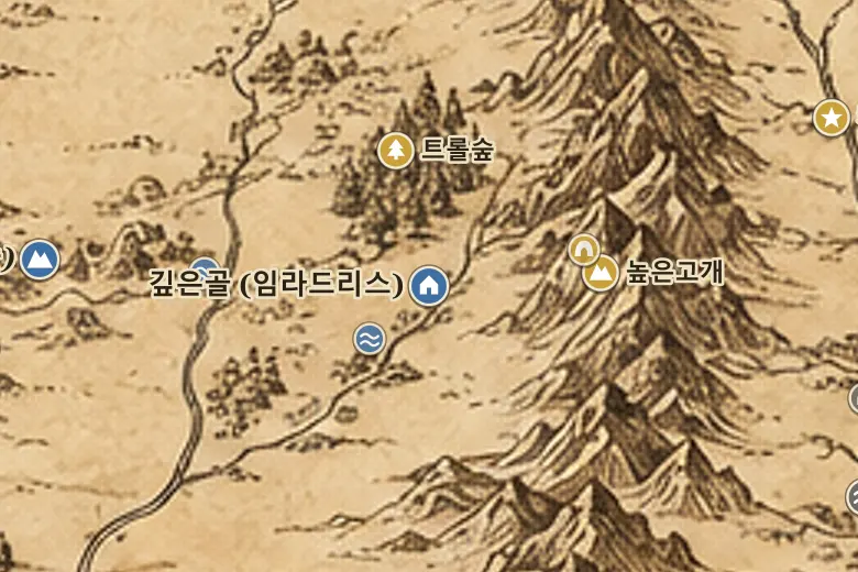 중간계 지도 속 깊은골 (임라드리스)