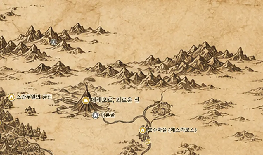 중간계 지도 속 너른골과 에레보르