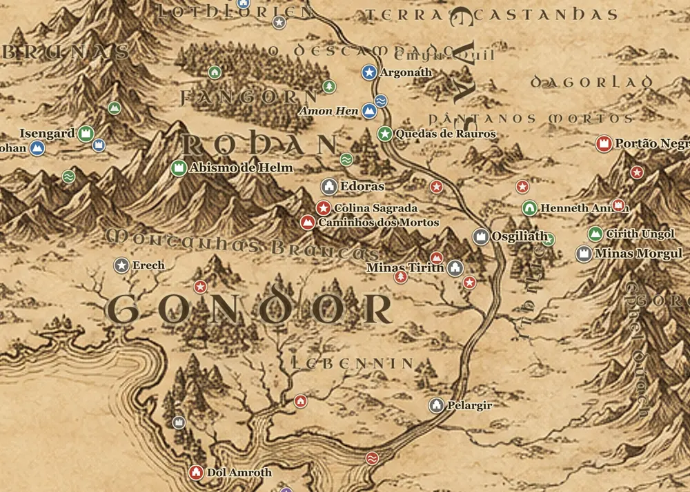 A jornada de Aragorn no mapa da Terra-média
