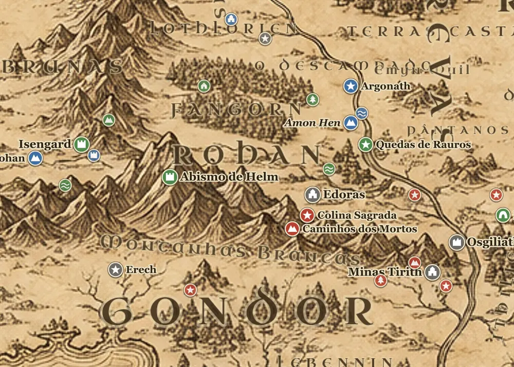 Merry e Pippin no mapa da Terra-média