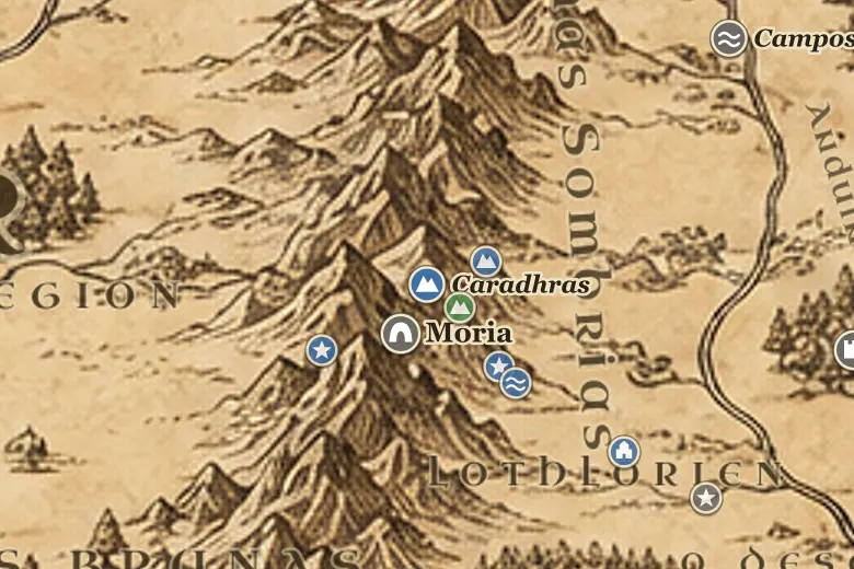 Caradhras no mapa da Terra-média