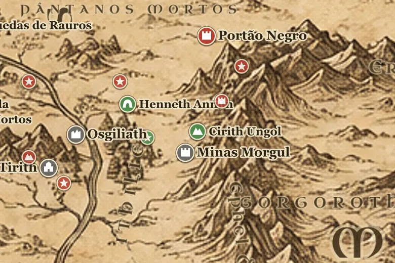 Cirith Ungol no mapa da Terra-média