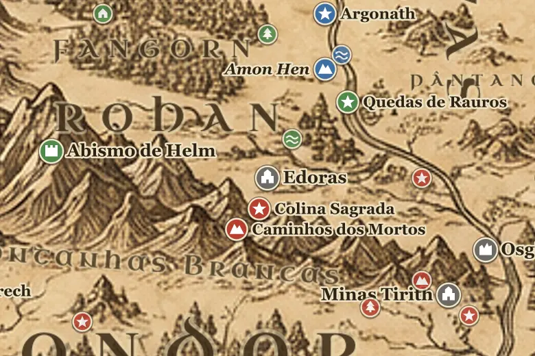 Edoras no mapa da Terra-média