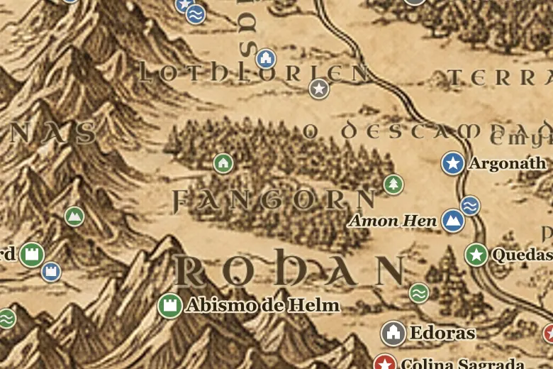 Floresta de Fangorn no mapa da Terra-média