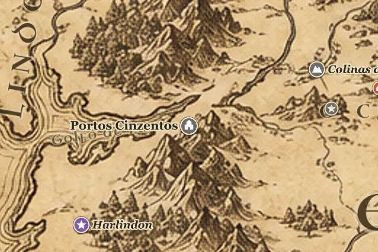 Portos Cinzentos no mapa da Terra-média