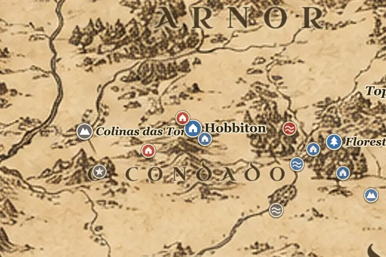 Hobbiton no mapa da Terra-média