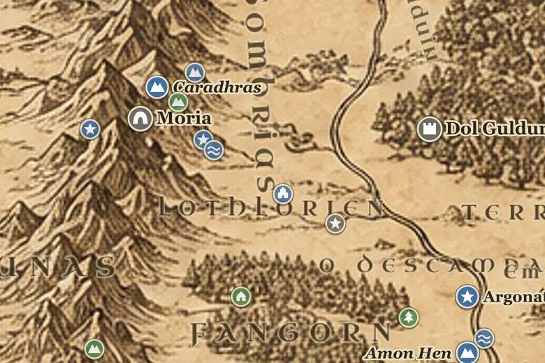 Lothlórien no mapa da Terra-média