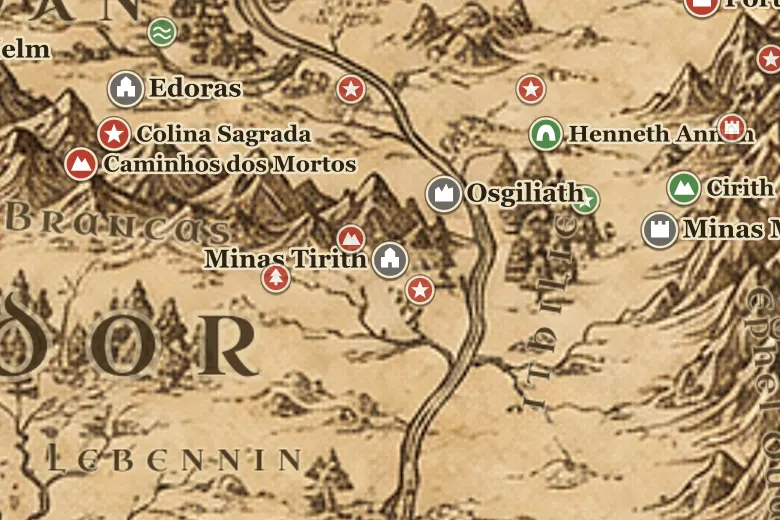 Minas Tirith no mapa da Terra-média