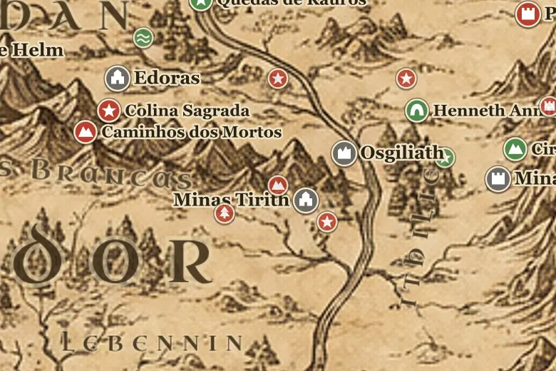 Monte Mindolluin no mapa da Terra-média