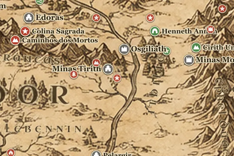 Campos de Pelennor no mapa da Terra-média
