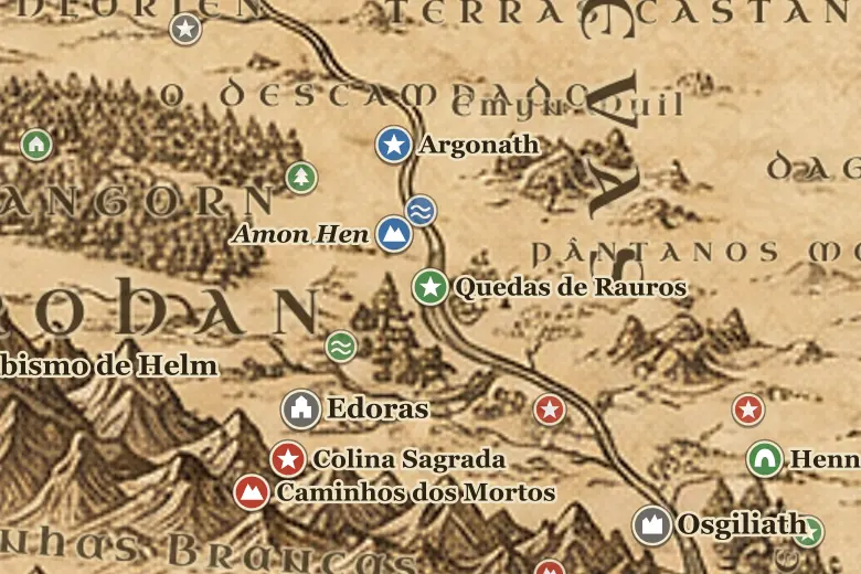 Quedas de Rauros no mapa da Terra-média
