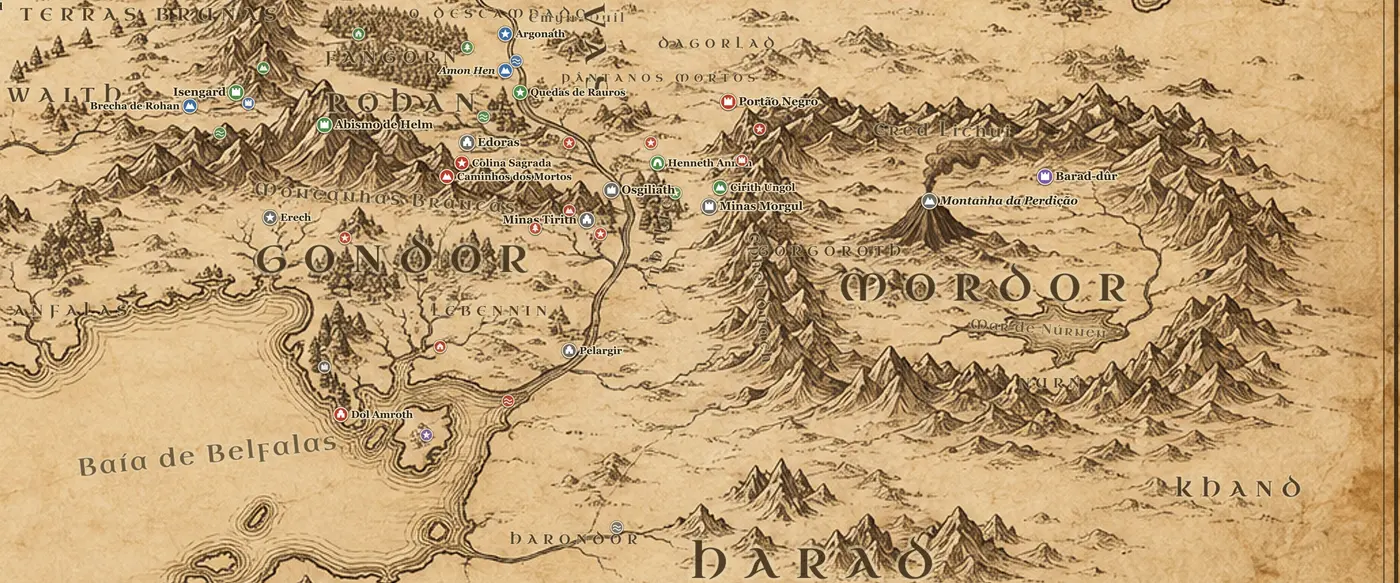 Mordor no mapa da Terra-média