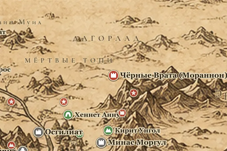 Чёрные Врата (Мораннон) на карте Средиземья