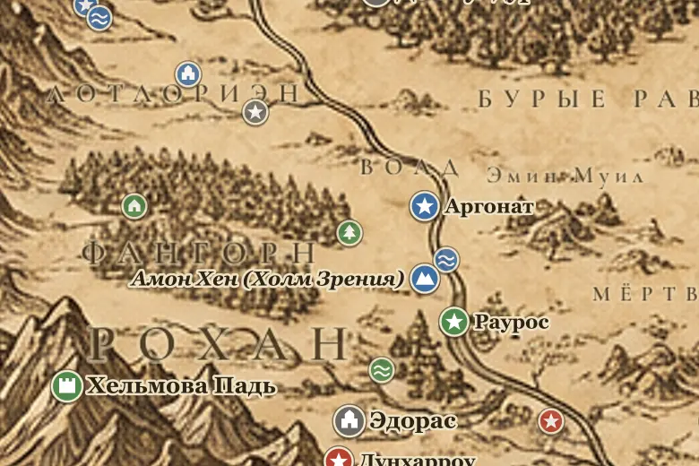 Опушка Фангорна на карте Средиземья