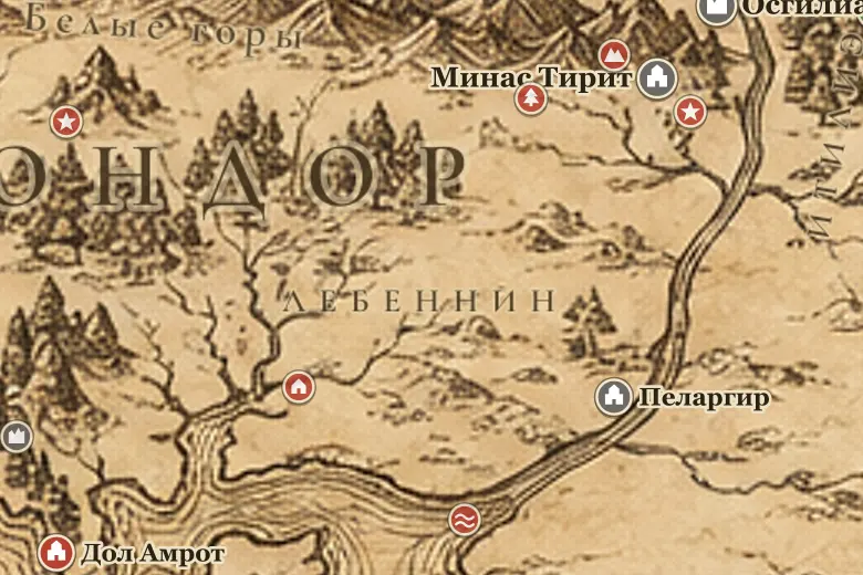 Лебеннин на карте Средиземья