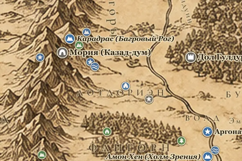 Лотлориэн на карте Средиземья
